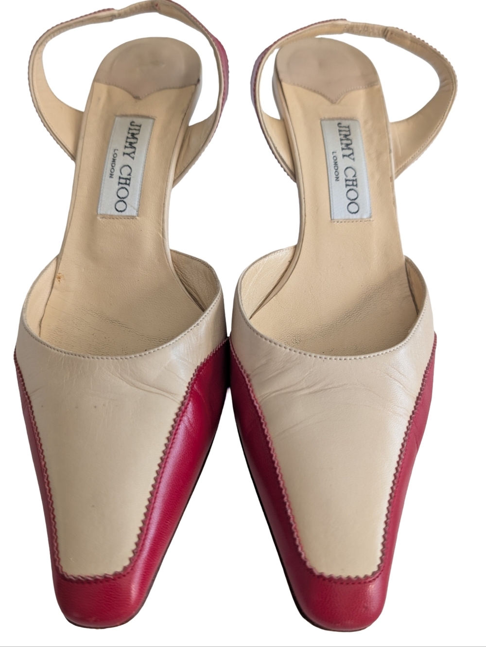 Vintage Jimmy Choo London two-tone leather slingback kitten heels Size 39.5 - Picture 2 of 12